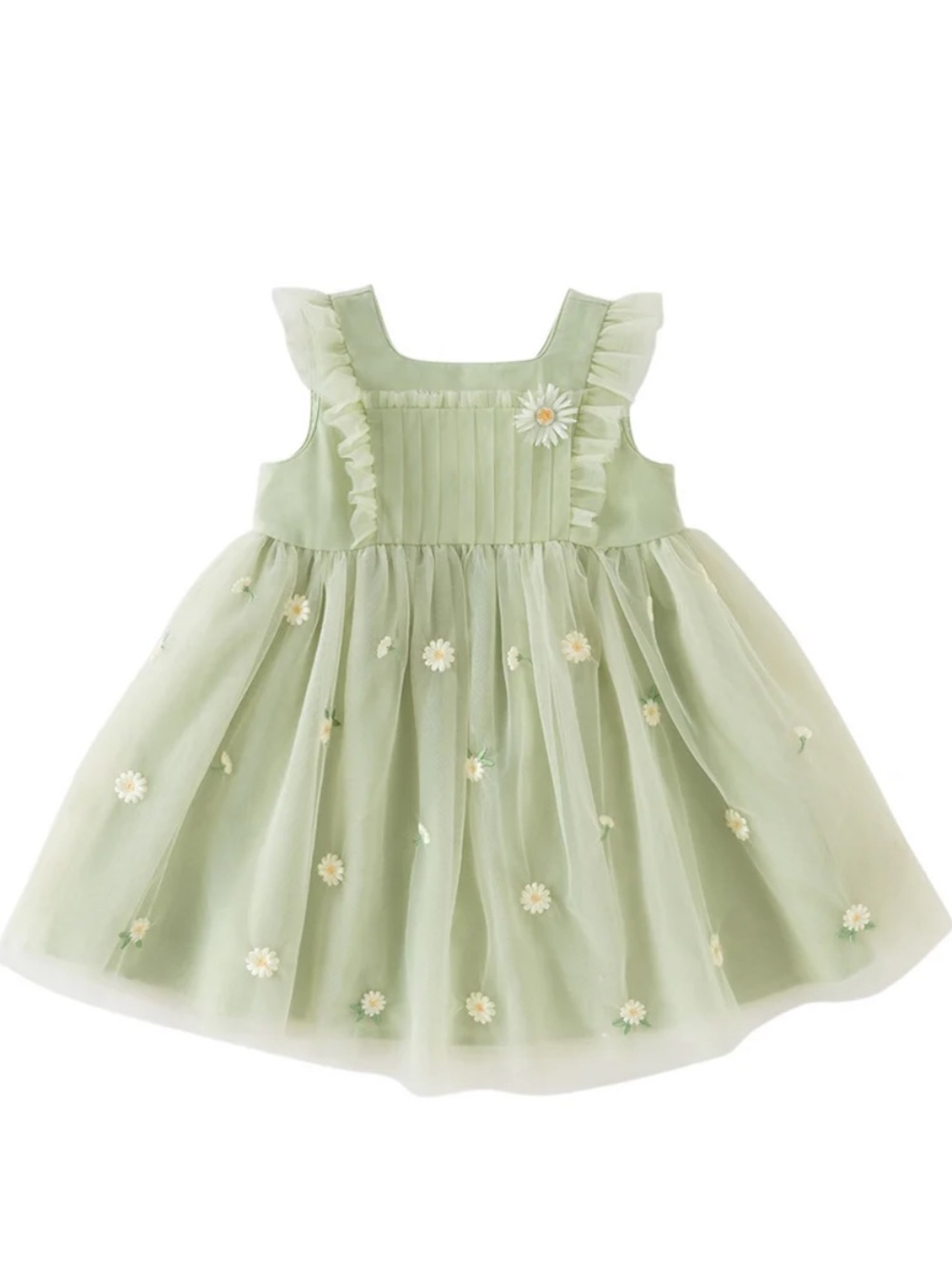 Dave&Bella Summer Girls Green Flower Embroidery Dress - 6-9 Months